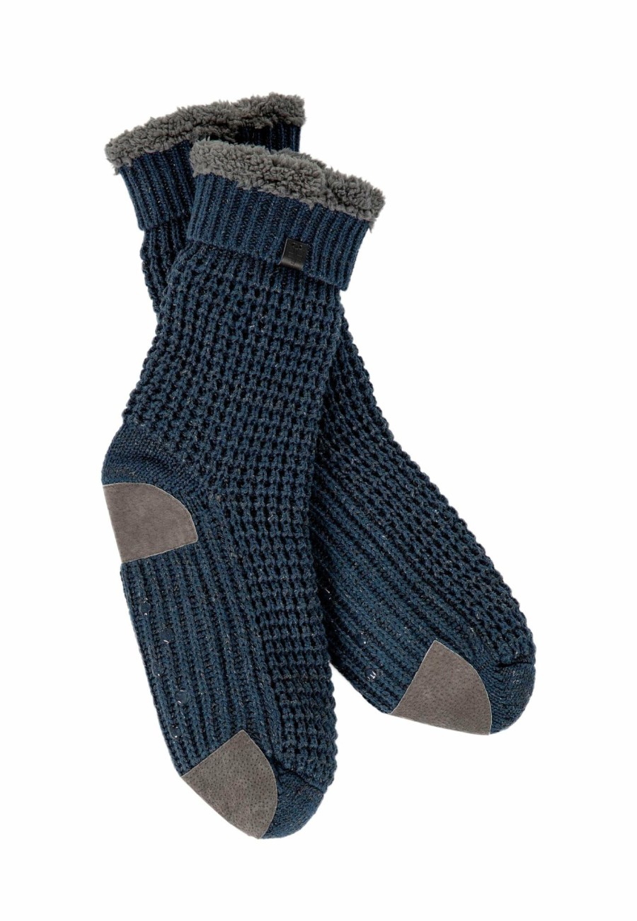 Men Bickley + Mitchell | Indigo Wool Blend Slipper Socks Navy Twist